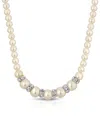 2028 Silver-tone White Graduated Imitation Pearl And Crystal Necklace In White