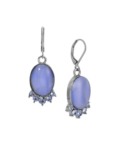 2028 Silver-tone Oval Blue Moonstone Crystal Earring
