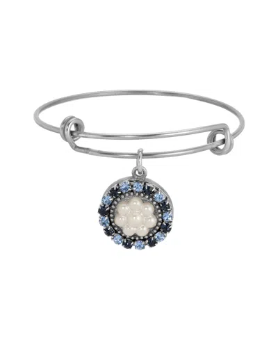 2028 Silver-tone Round Blue Crystal Imitation Pearl Drop Bracelet
