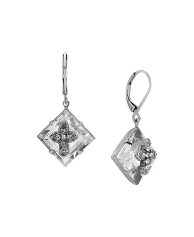 2028 Square Crystal Cross Lever Back Earrings In Gray