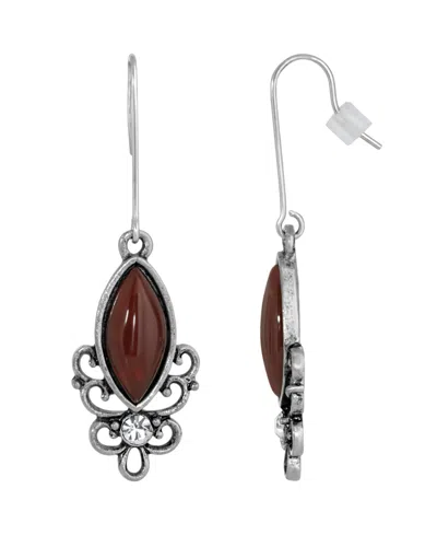 2028 Sterling Silver Wire Genuine Stone Carnelian Earrings In Maroon