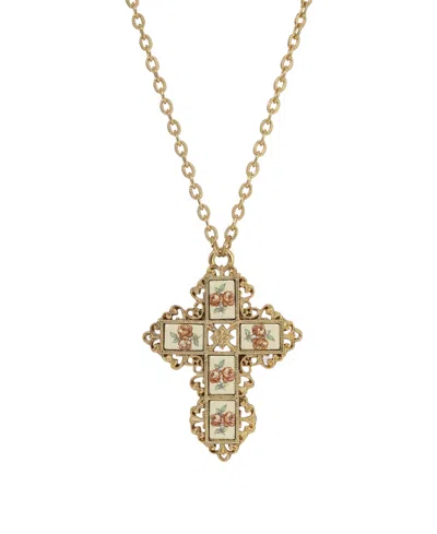 2028 Symbols Of Faith Enamel Cross Flower Necklace In Gold