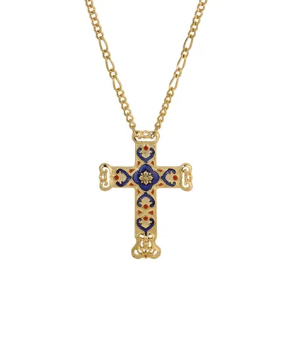 2028 Symbols Of Faith Enamel Cross Necklace In Gold Blue