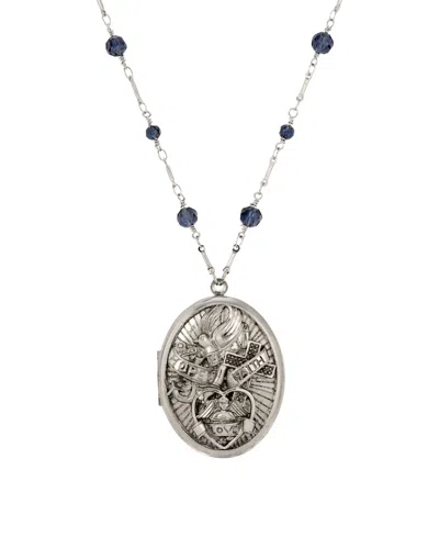 2028 Symbols Of Faith Glass Love Hope Faith Locket Necklace In Blue
