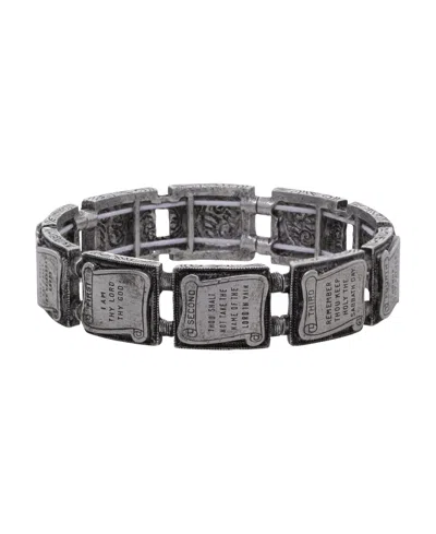 2028 Symbols Of Faith Ten Commandments Stretch Bracelet In Silver