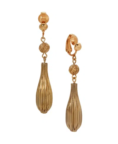 2028 Textured Elongated Clip Earrings In Yellow