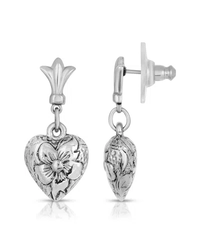 2028 Textured Heart Drop Earrings In Silver-ton