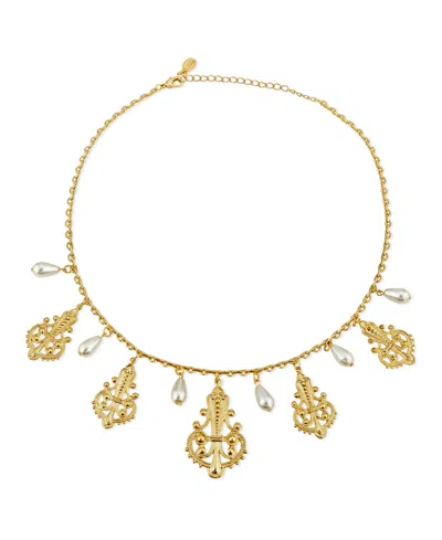 2028 Tone Filigree Drop With Pearl Drop Necklace In Gold-tone