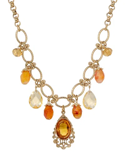 2028 Topaz Crystal Glass Bead Bib Necklace In Beige