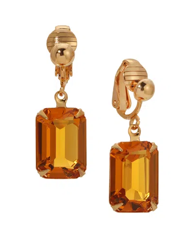 2028 Topaz Crystal Rectangular Drop Clip Earrings In Beige