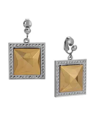 2028 Two-tone Faceted Square Drop Clip Earrings In Gray