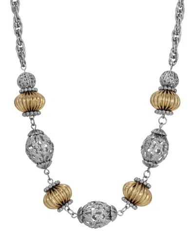 2028 Two-tone Filigree Bead Collar Necklace In Gray