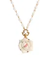 2028 White Flower With Imitation Pearl Adjustable Necklace In White
