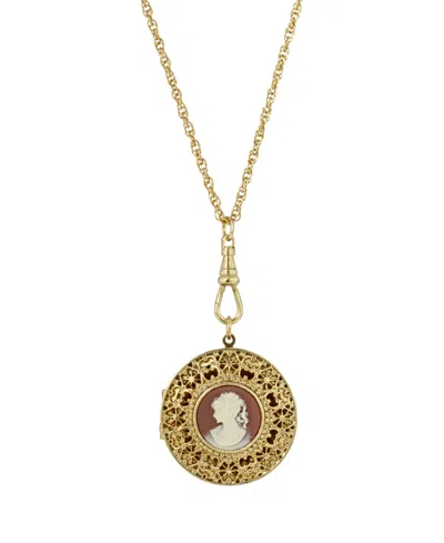 2028 Women's 14k Gold-tone Carnelian Cameo Round Filigree Locket Necklace In Orange