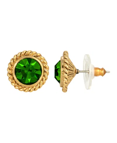 2028 Women's 14k Gold-tone Green Round Button Stud Earrings