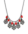 2028 Women's Black Tone Multi Filigree And Red Briolette Drop Necklace In Red