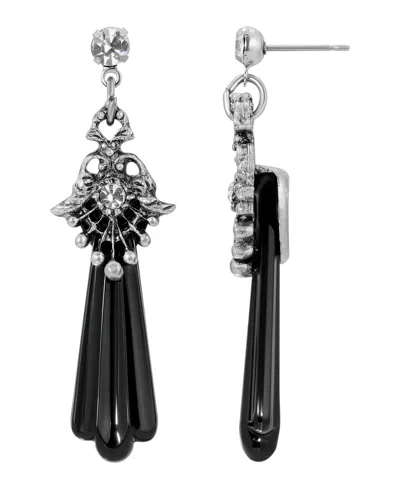 2028 Women's Crystal And Jet Drop Earring In Black
