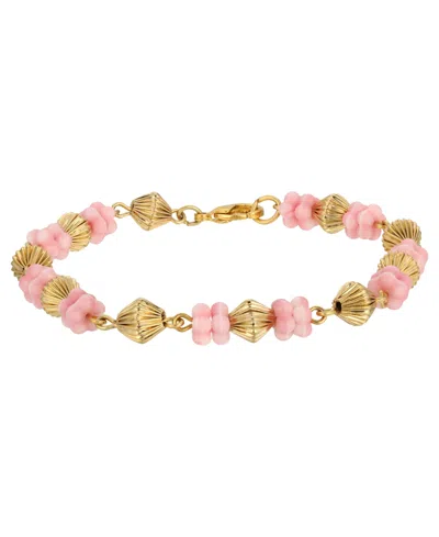 2028 Women's Flower Bead Bracelet In Pink