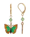 2028 Women's Gold-tone Drop Green And Yellow Butterfly Earrings In Multi