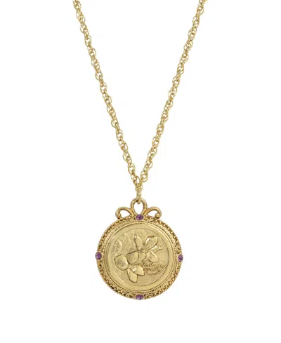 2028 Women's Gold Tone Flower Of The Month Narcissus Necklace In Purple 1
