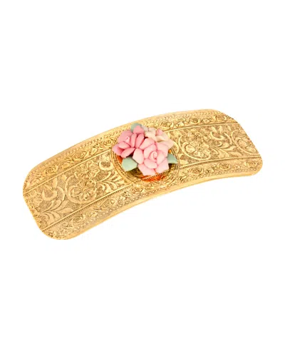 2028 Women's Gold-tone Large Porcelain Flower Hair Barrette In Pink