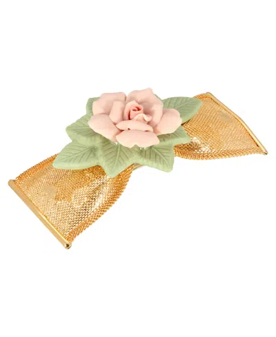 2028 Women's Gold-tone Large Porcelain Flower Mesh Bow Hair Barrette In Pink