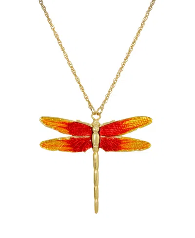 2028 Women's Gold Tone Orange Enamel Dragonfly Pendant Necklace