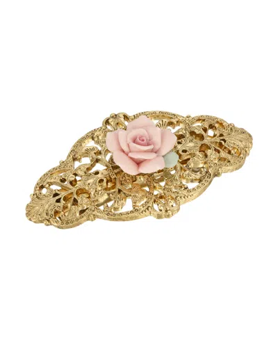2028 Women's Gold-tone Porcelain Rose Hair Barrette In Pink