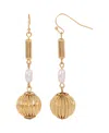 2028 Women's Gold-tone Round Fluted Bead With Rice Shaped White Imitation Pearl Earrings In Gold