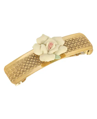 2028 Women's Gold-tone Small Porcelain Flower Hair Barrette In Pink