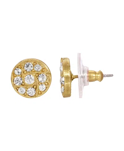 2028 Women's Gold-tone White Crystals Round Earrings