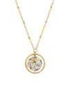 2028 Women's Gold Tone Yellow Porcelain Flower Round Drop Necklace In Pink