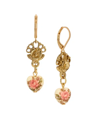 2028 Women's Gold-tone Floral Heart Drop Earrings In Multi