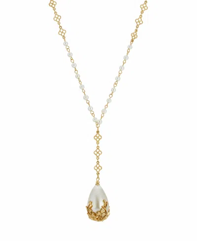 2028 Women's Imitaion Pearl Y Necklace In White