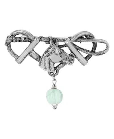 2028 Women's Pewter Bead Horse Pin In Turquoise