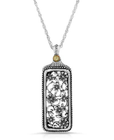 2028 Women's Pewter Flower Filigree Mirror Necklace In Silver