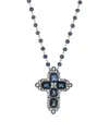 2028 Women's Pewter Rectangle Sapphire Blue Color Crystal Cross Beaded Necklace In Blue