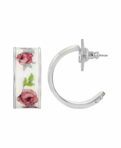 2028 Women's Pink Floral Hoop Earrings