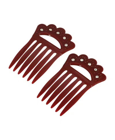 2028 Women's Plastic With Clear Crystal Double Hair Comb In Red