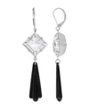 2028 Women's Silver Tone Black Bead Crystal Stone Drop Earring In Black