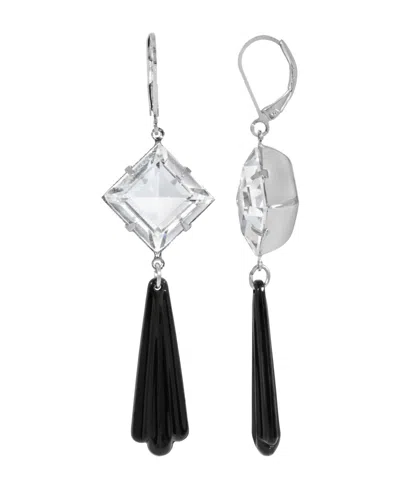 2028 Women's Silver Tone Black Bead Crystal Stone Drop Earring