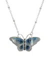 2028 Women's Silver Tone Blue And Black Enamel Butterfly Necklace In Blue