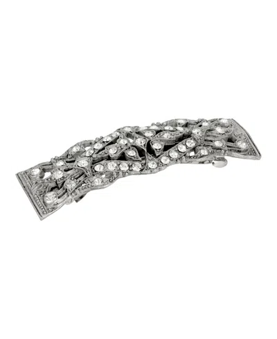 2028 Women's Silver-tone Crystal Bar Barrette In White