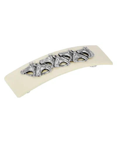 2028 Women's Silver-tone Horse Head Barrette In White
