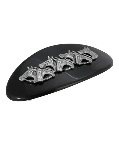 2028 Women's Silver-tone Large Horse Heads Barrette In Black