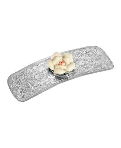 2028 Women's Silver-tone Porcelain Flower Hair Barrette In Pink