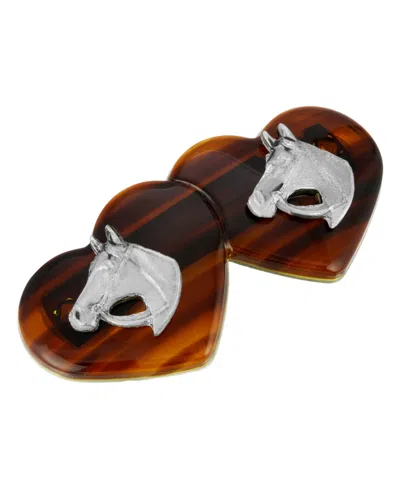 2028 Women's Silver-tone Tortoise Heart Barrette With Horse Heads In Brown