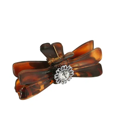 2028 Women's Tortoise With Silver-tone Filigree And Crystal Accent Small Claw Clip In Brown