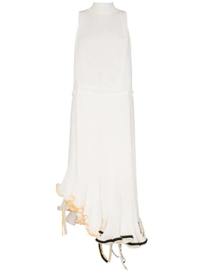 Loewe Canvas-trimmed Plissé-georgette And Linen-gauze Midi Dress In White