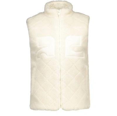 Courrèges Short Faux Shearling Vest In Ivory